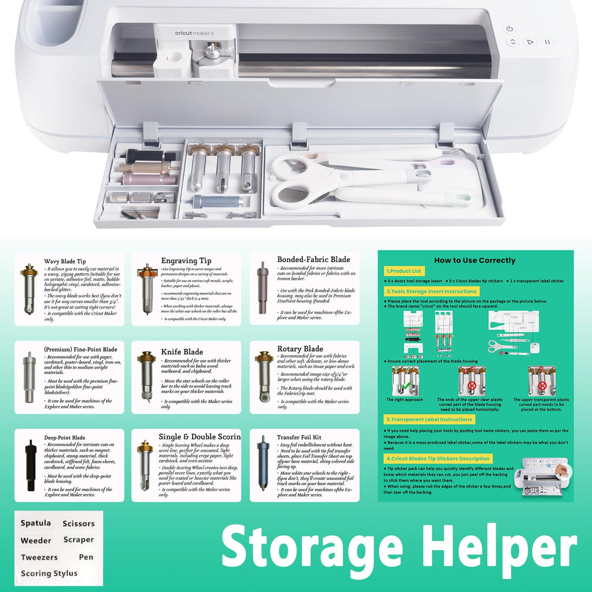 TVIOX Tool Storage Insert Compatible with Cricut Maker 3 & Maker, Drawer Weeding Tools Kit Tray, Blades Housing Quickswap Tip Accessories Organizer, White (Blades Housing and Tools not Included) TVIOX