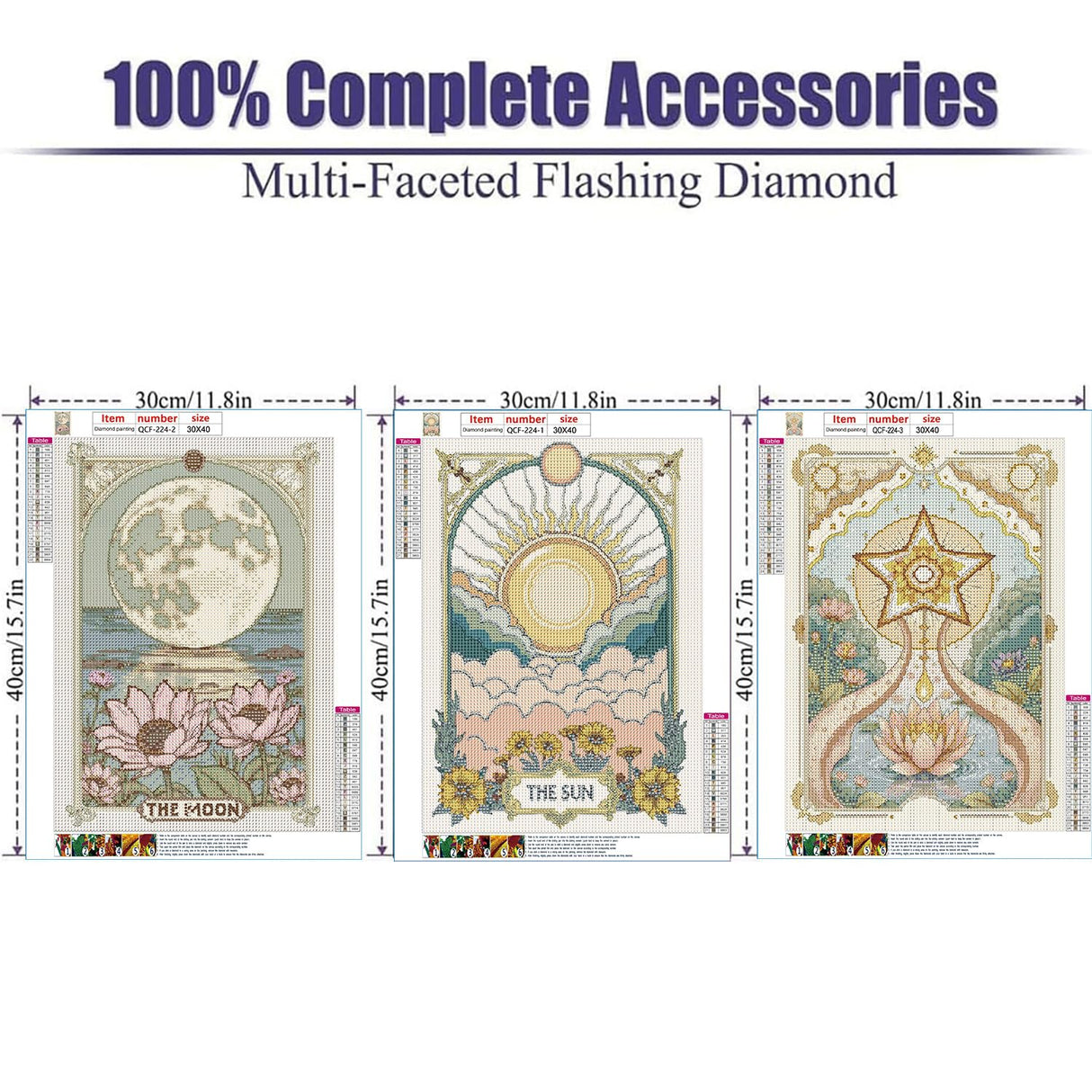 EIBEILI Diamond Art Tarot Kits for Adults - 3 Pack Diamond Painting for Beginners, Diamond Dots Round 5D Full Drill Paint with Diamonds Pictures Gem Art Painting Kits DIY Crafts Kits 12x16inch EIBEILI