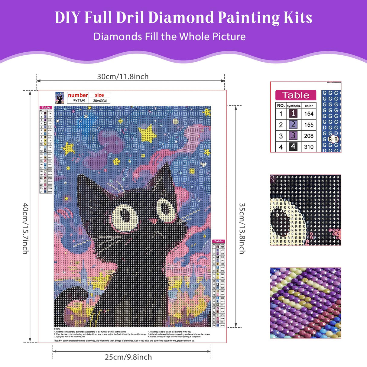HEIBAGO Starry Night Cat Diamond Art Kits for Adults Beginners, 5D Diamond Painting Animal Kits, DIY Full Round Drill Diamond Dots Paintings Picture Gem Art Craft for Home Wall Decor 12x16 Inch HEIBAGO