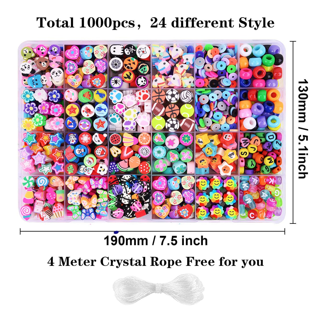1000PCS Polymer Clay Beads Bracelet Making kit, 24 Style Cute Fun Beads Fruit Flower Animal Cake Butterfly Heart Beads Charms for Jewelry Necklace Earring Making DIY Accessories for Women Girls BBita