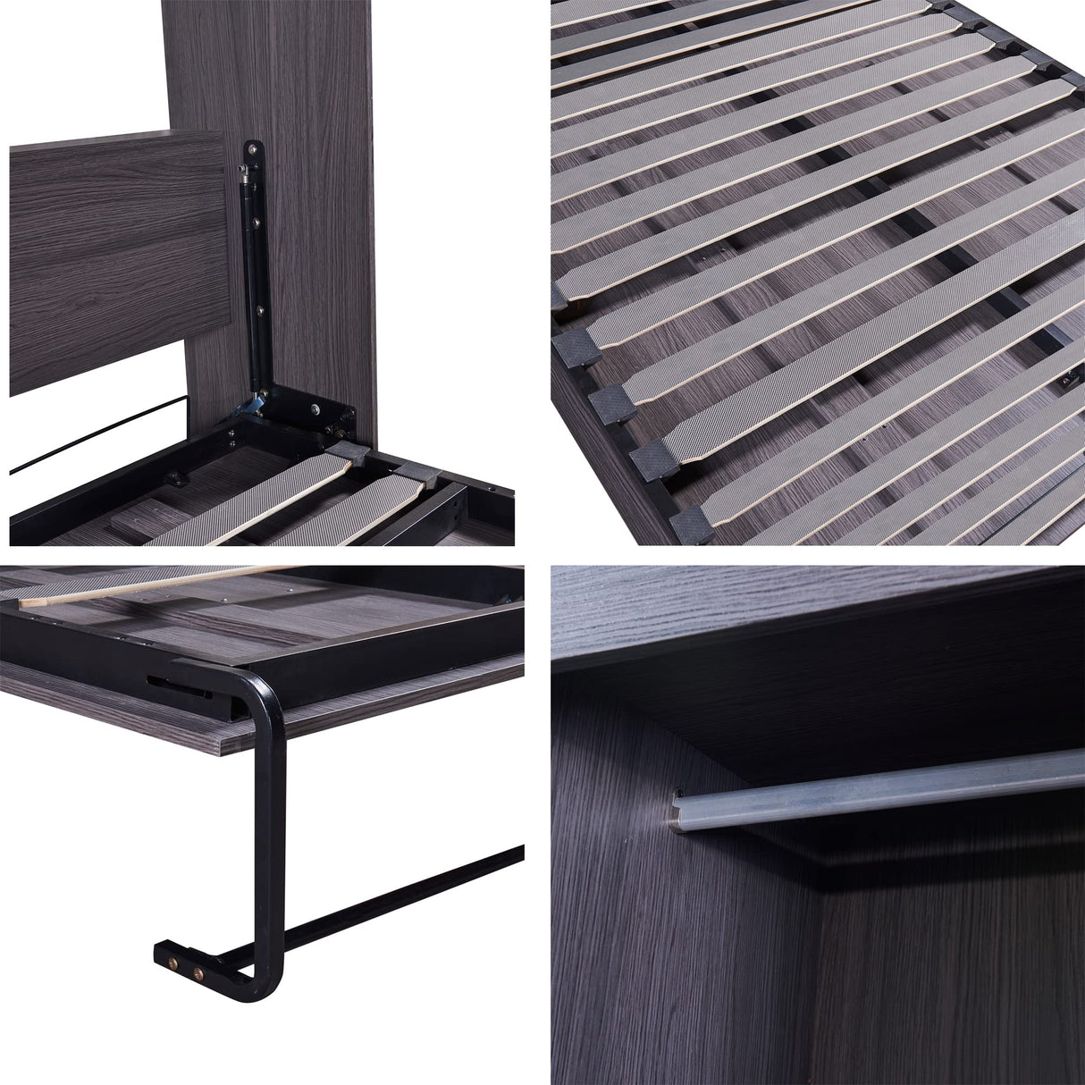 CITYLIGHT Full Size Murphy Bed with 3 Storage Drawers and Wardrobe, Modern Wall Bed Can Be Folded into a Cabinet, Full Murphy Bed Frame for Bedroom, Living Room or Home Office (Full, Gray) CITYLIGHT