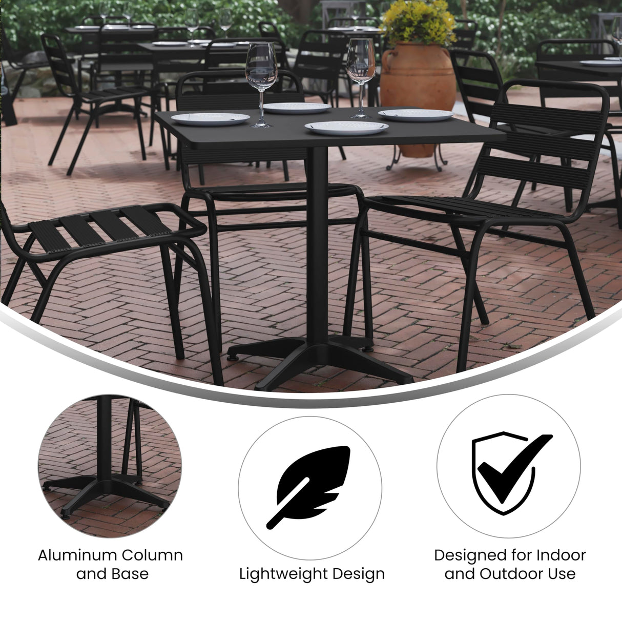 Flash Furniture Mellie 31.5'' Square Aluminum Indoor-Outdoor Table with Base, Black Flash Furniture