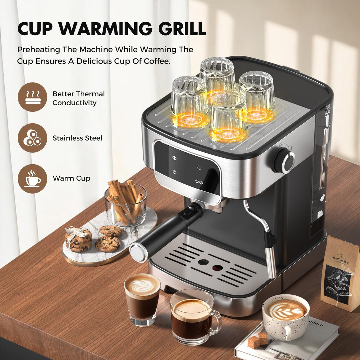 LERTIN Espresso Machine 20 Bar, Professional Espresso Maker With Auto Milk Frother, Home Compact Espresso Coffee Machine With Led Touch Screen, 61OZ Removable Water Tank For Latte, Cappuccino LERTIN