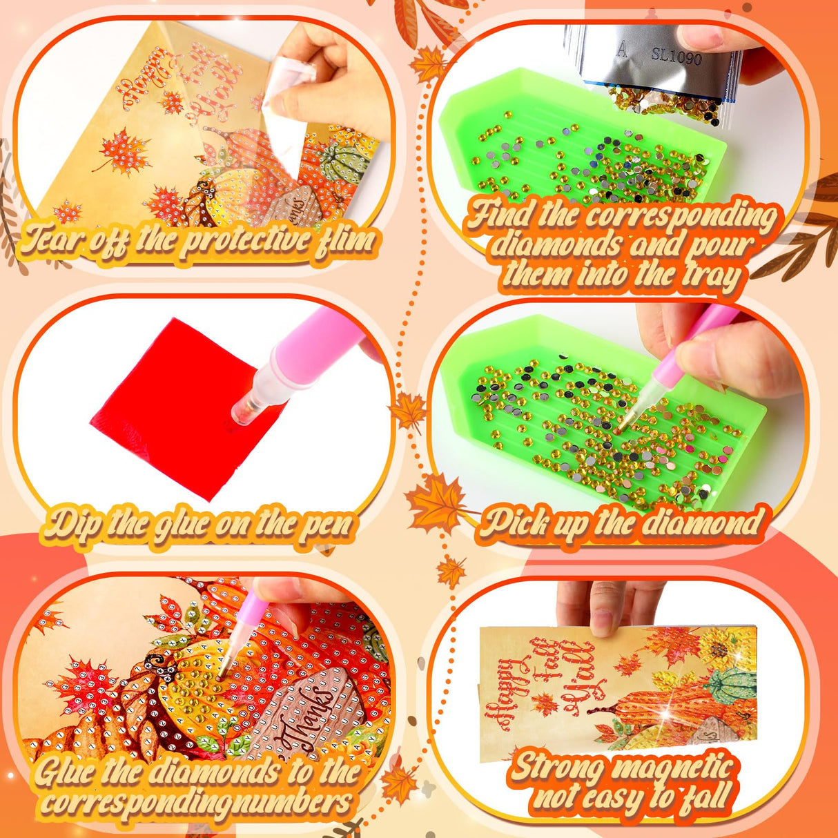 Saillong 12 Pack Thanksgiving Diamond Painting Greeting Card Kits DIY Fall Diamond Art Cards with Envelopes Pumpkin Turkey 5D Rhinestones Paint Card for Adults DIY Crafts Family Friend Birthday Gifts Saillong
