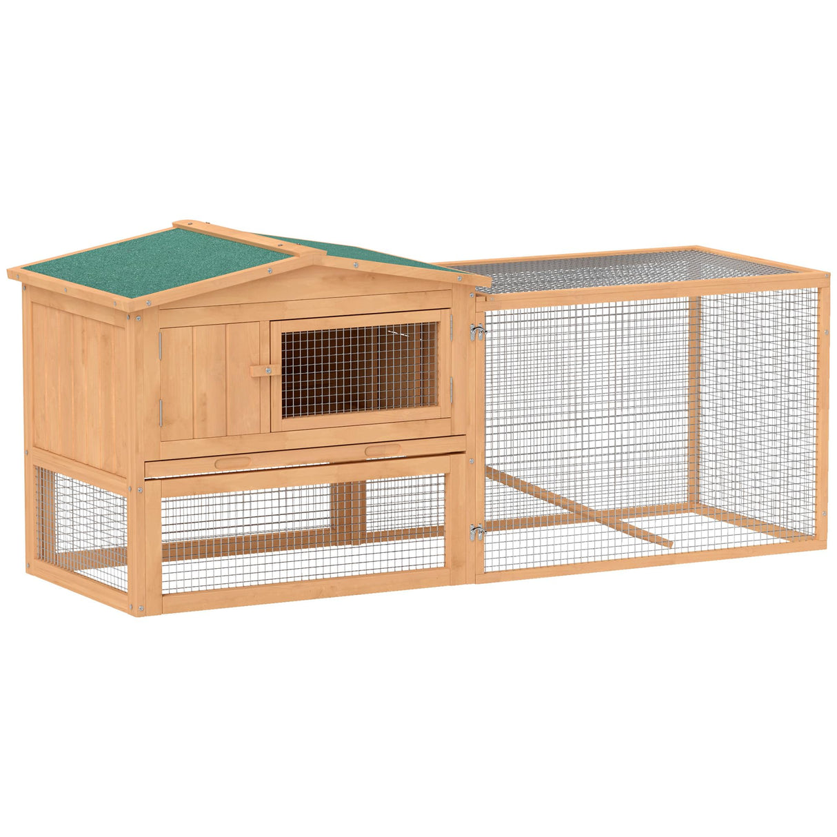 PawHut Rabbit Hutch 2-Story Bunny Cage, Guinea Pig Cage, Small Animal House with Slide Out Tray, for Indoor Outdoor, 61.5" x 23" x 27", Natural PawHut