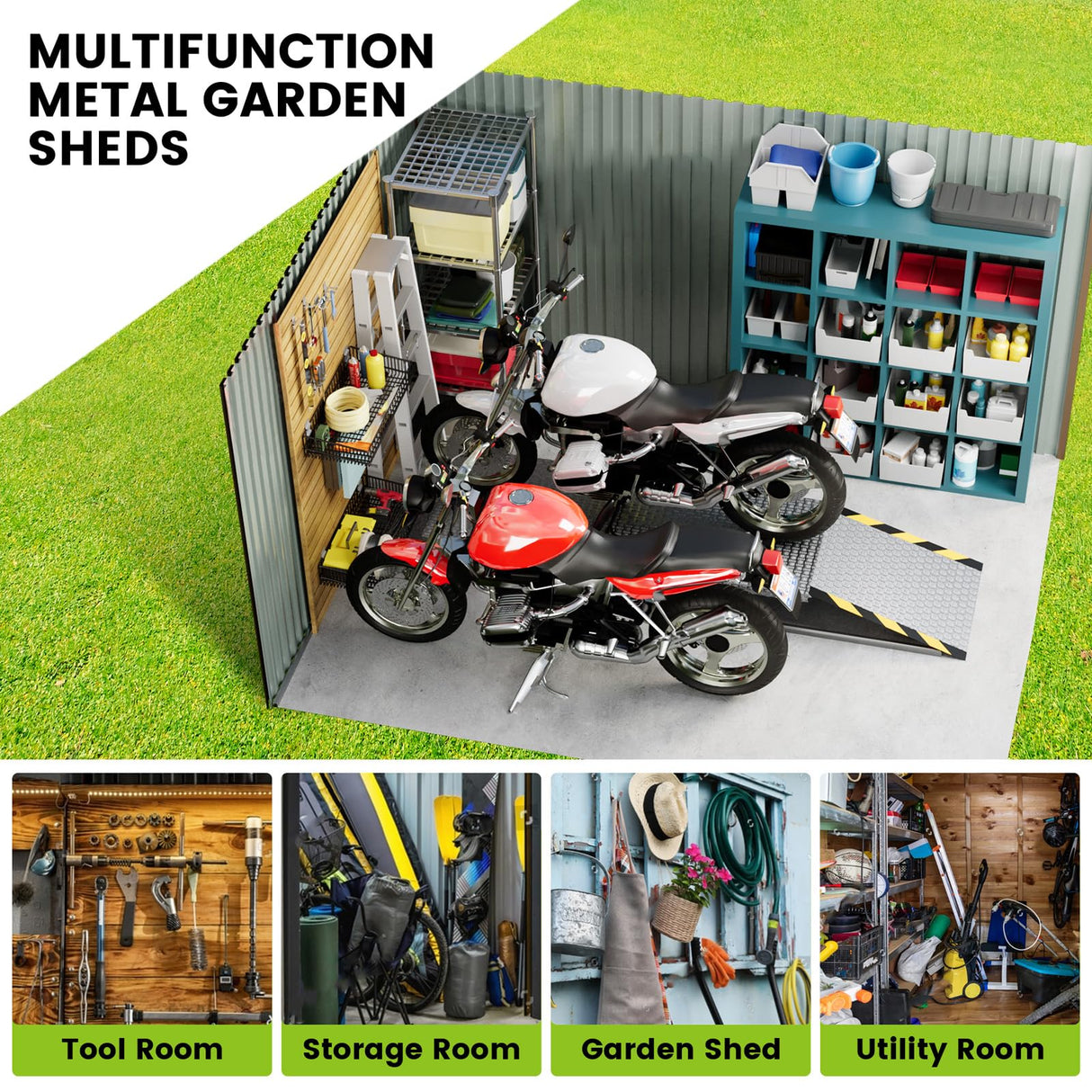 8x12 FT Outdoor Metal Storage Shed, Large Metal Storage Sheds with Sturdy Frame Structure, Garden Tool Shed with Lockable Door for Garden, Lawn, Backyard, Gray CuisinSmart