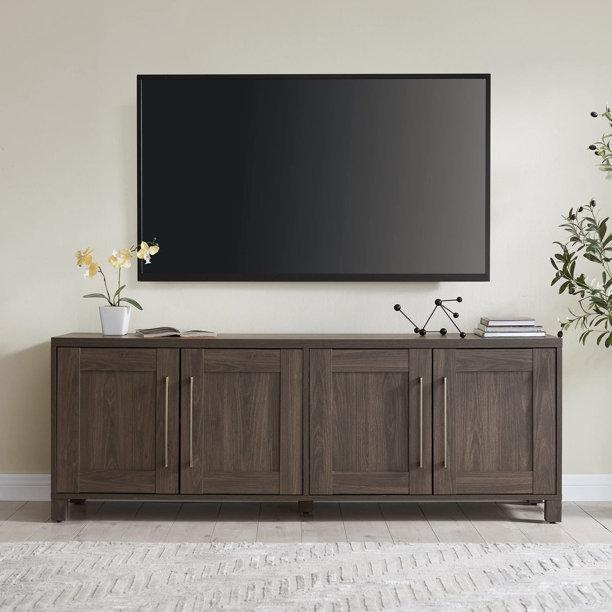 Henn&Hart Rectangular TV Stand for TV's up to 80" in Alder Brown, TV Stands for the Living Room Henn&Hart