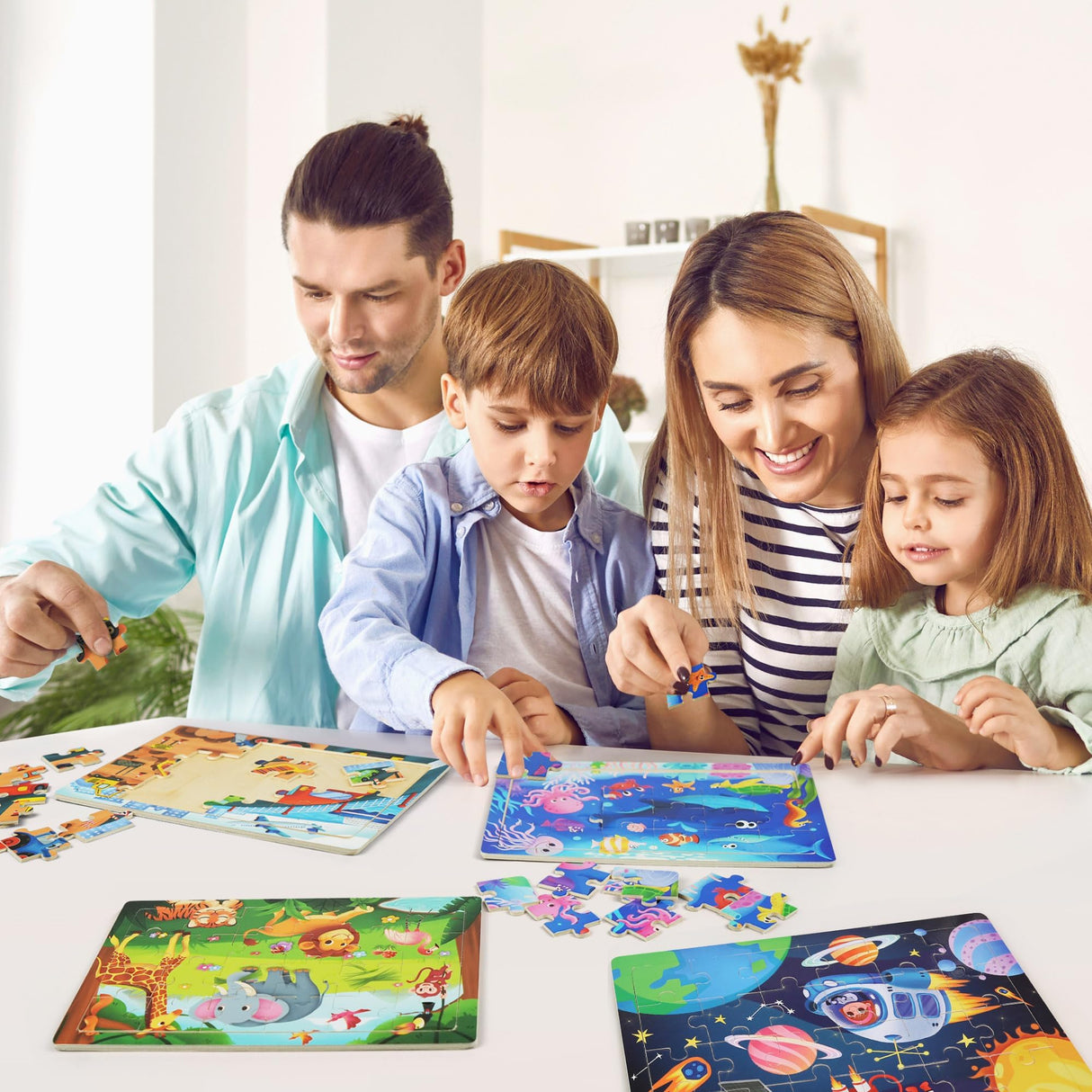 BenBen Puzzles for Kids Ages 4-6, 6 Pack 24 Piece Wooden Jigsaw Puzzles for Toddlers Ages 3-5, Preschool Learning Educational Toys for Boys Girls BenBen