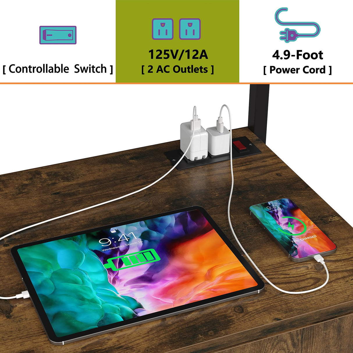 Furniouse Rustic Brown 5-Tier Kitchen Bakers Rack with Power Outlet and Storage Solutions Furniouse