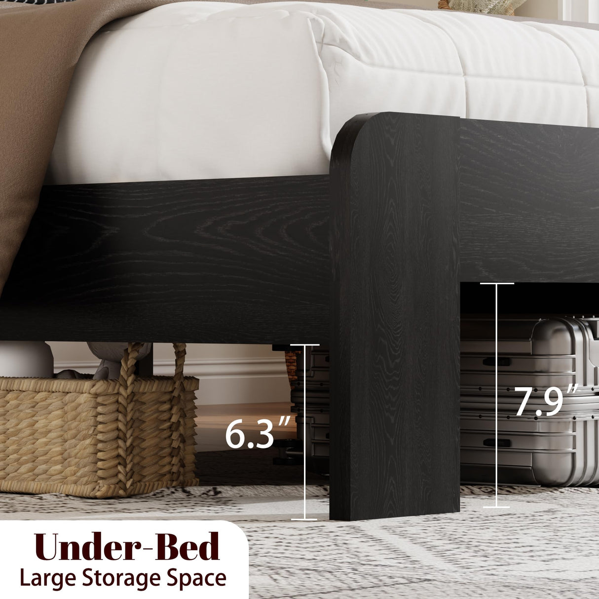 SAMTRA Wooden King Size Bed Frame with Storage Headboard, Farmhouse Platform Bedframe with Charging Station & Led Lights, Sturdy Wood Slat Framework, Easy Assembly (Rustic Black, King) SAMTRA