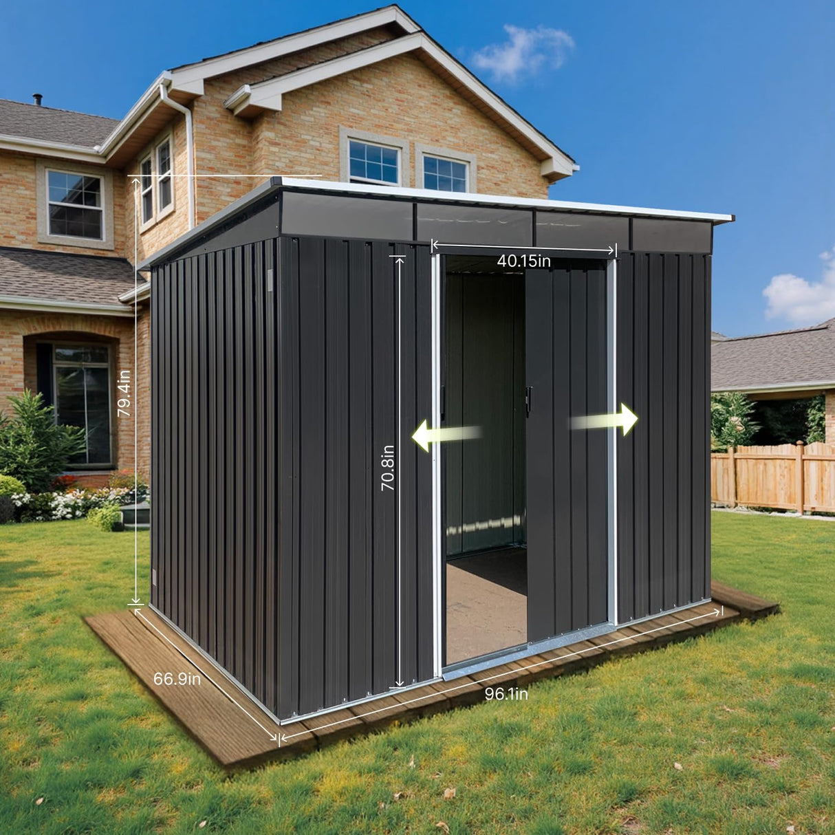 8 x 6 FT Outdoor Storage Shed, Metal Garden Tool Shed with Slooping Roof, Lockable Doors and Aluminum Frames, Easy to Assemble for Garden, Patio, Lawn, Black LINKHOO