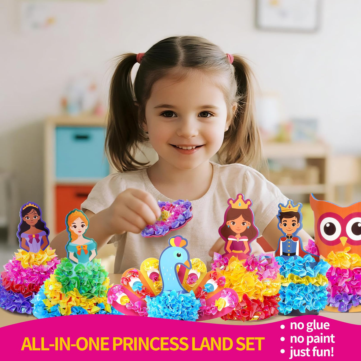 HENUIE DIY Poke Kits Art Craft Activity for Girls Ages 4-8, Mess-Free Fun Princess Set Dress-up, Creative Activity Birthday Gifts for Kids Ages 4 5 6 7 8+ HENUIE