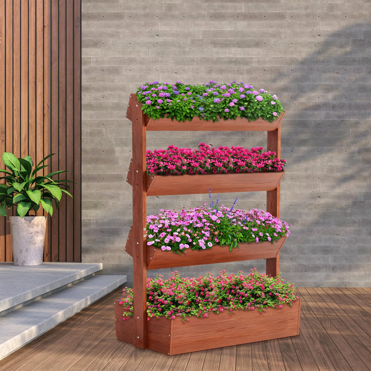 DoCred Vertical Wooden Raised Garden Bed, 4 Tier Garden Planters Freestanding Wood Plant Stand Flower Rack Wooden Planter Box for Plants Herbs Flowers Vegetables Outdoor Indoor Gardening DoCred