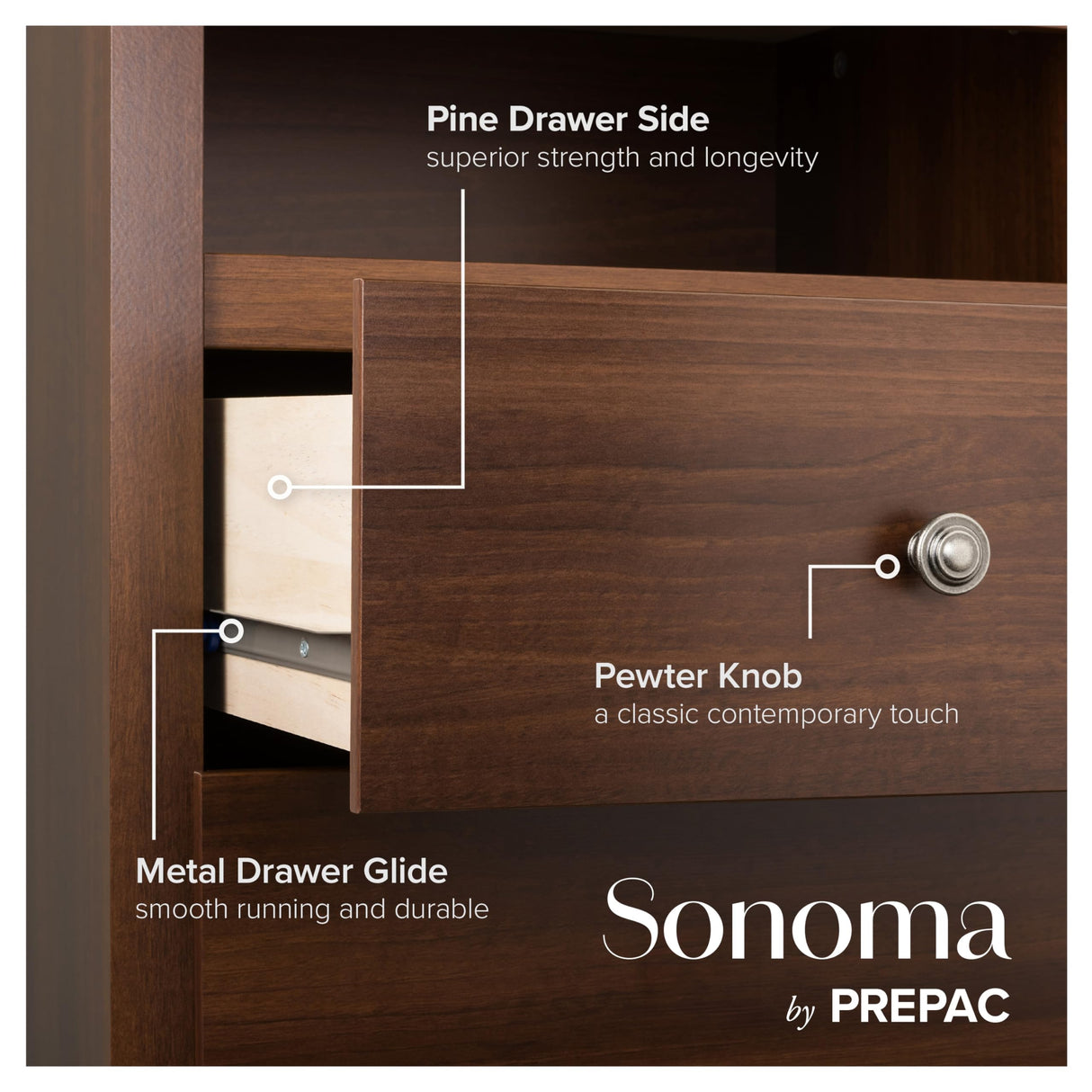 Prepac Sonoma Traditional 5-Drawer Tall Dresser for Bedroom, Functional Bedroom Dresser Chest of Drawers 16" D x 31.5" W x 45.12" H, Cherry, CDC-3345 Prepac