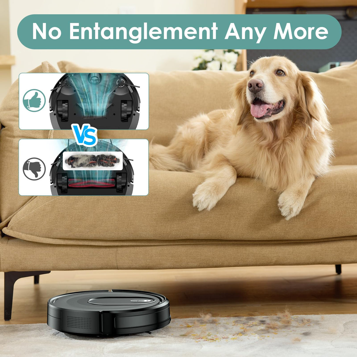 KOZVIX W6+ Robot Vacuum Cleaner,2800Pa Suction,720ml Large Capacity,120 Mins Runtime,Self-Charging Slim Robotic Vacuums,APP/Voice/Remote Control,No Entanglement Suction Port Ideal for Pet (Black) KOZVIX