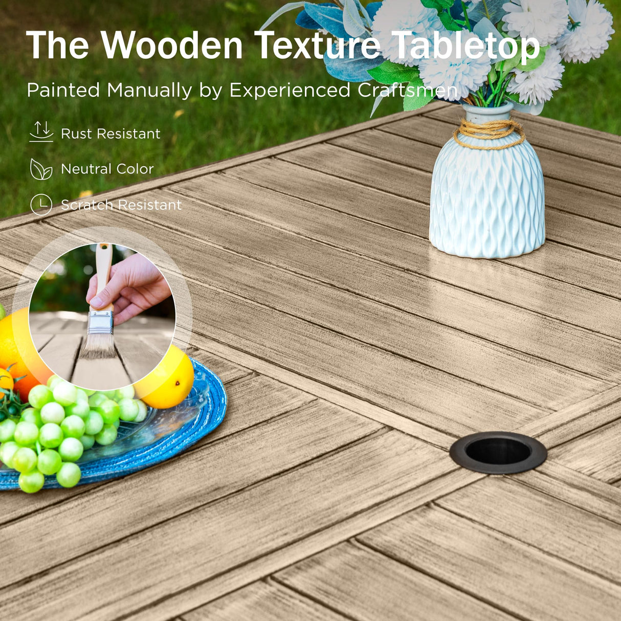 PHI VILLA 9 Pieces Patio Dining Set for 8, 60” Wood-Like Large Square Metal Steel Dining Table & Rattan Wicker Chairs with Cushions, Outdoor Dining Furniture for Deck, Yard, Porch PHI VILLA