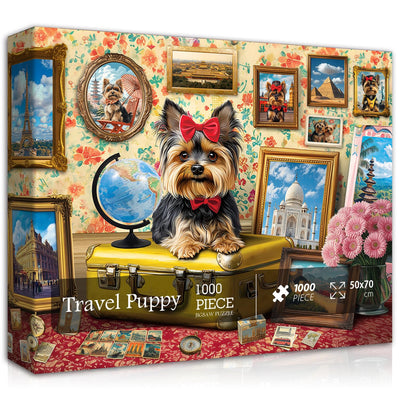 PICKFORU Dog Puzzles for Adults 1000 Pieces, Puppy Travel Puzzles for Adults, Animal Vintage Jigsaw Puzzles 1000 Pieces, Nature Landscape Puzzles Scenery