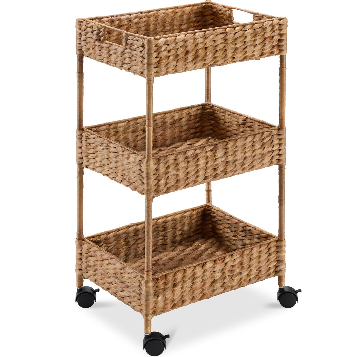 Best Choice Products 3-Tier Water Hyacinth Rolling Nursery Caddy w/Wheels, Utility Cart, Storage Organization for Bathroom, Craft Room, Laundry Room– Chestnut Best Choice Products