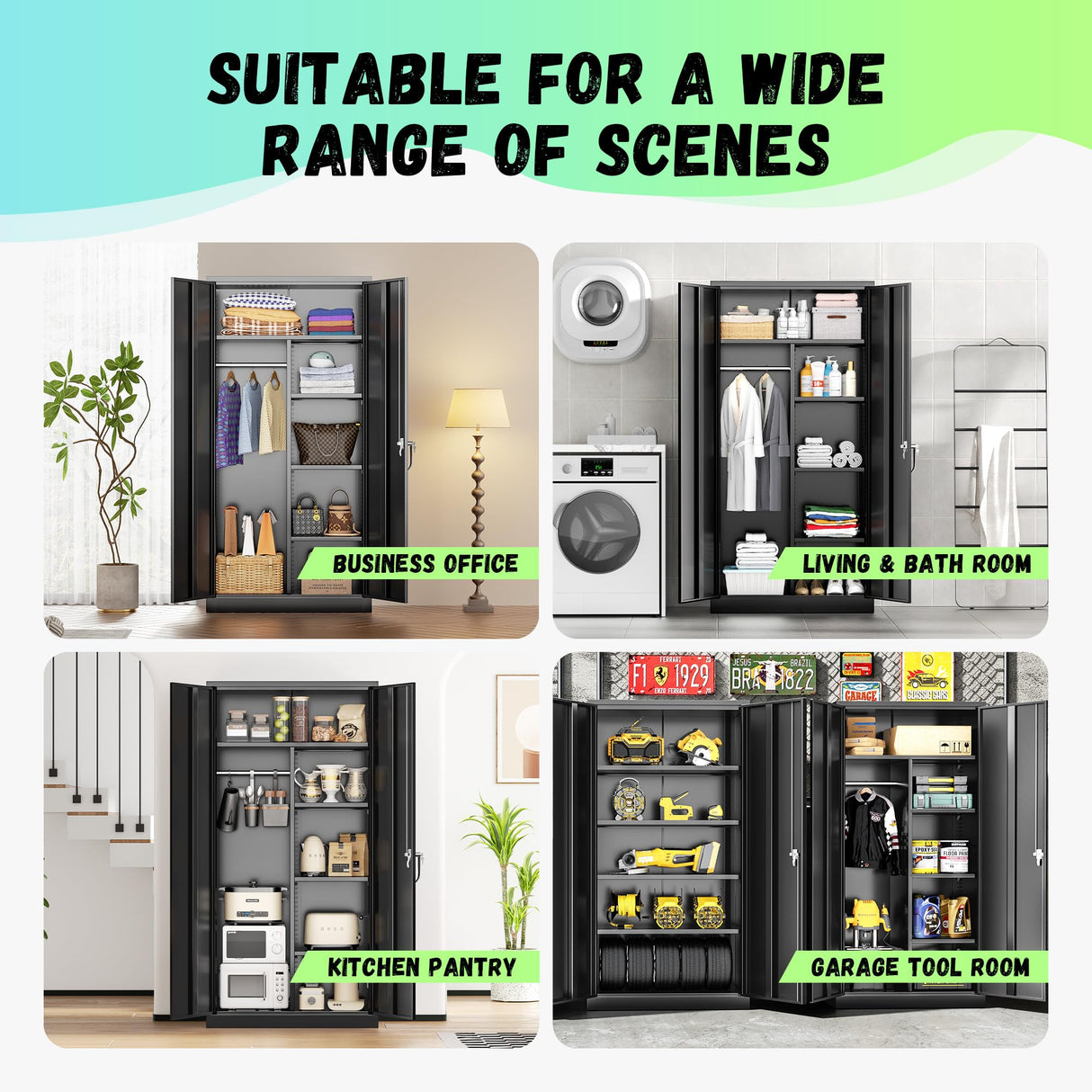 INTERGREAT Wardrobe Cabinets with Locking Doors and Shelves, Clothing Locker 72" X 32" X 16" Storage Cabinets for Home Room,Fire Department, School, Employee,Gym,Government (Black) INTERGREAT