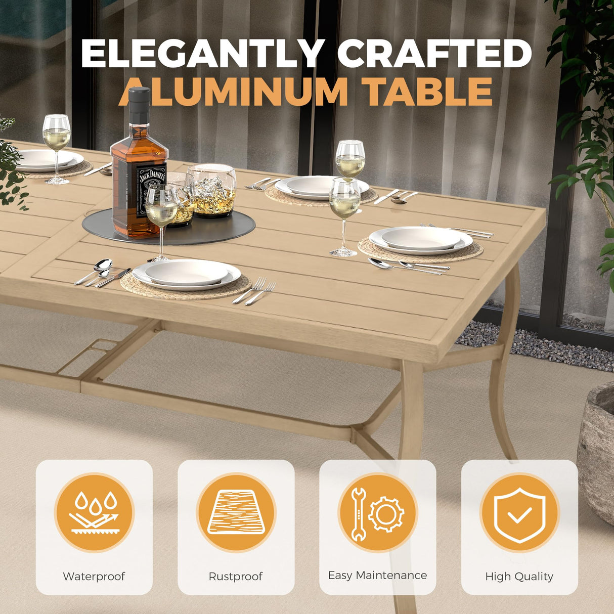 HAPPATIO Aluminum 9 Piece Patio Dining Set - Aluminum Outdoor Dining Set for 8, Patio Dining Table and Chairs Set, Patio Furniture with Table and Chairs (Beige) HAPPATIO