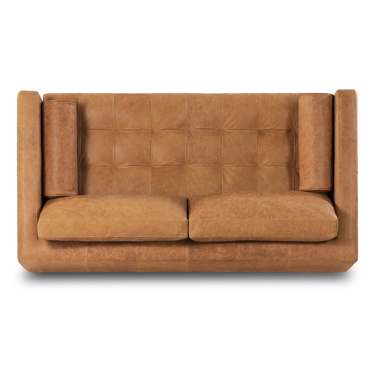 POLY & BARK Napa Leather Couch with Feather – 72-Inch Apartment Full Grain Leather Sofa with Tufted Back-Down Topper On Seating Surfaces – Pure-Aniline Italian Leather – Cognac Tan POLY & BARK