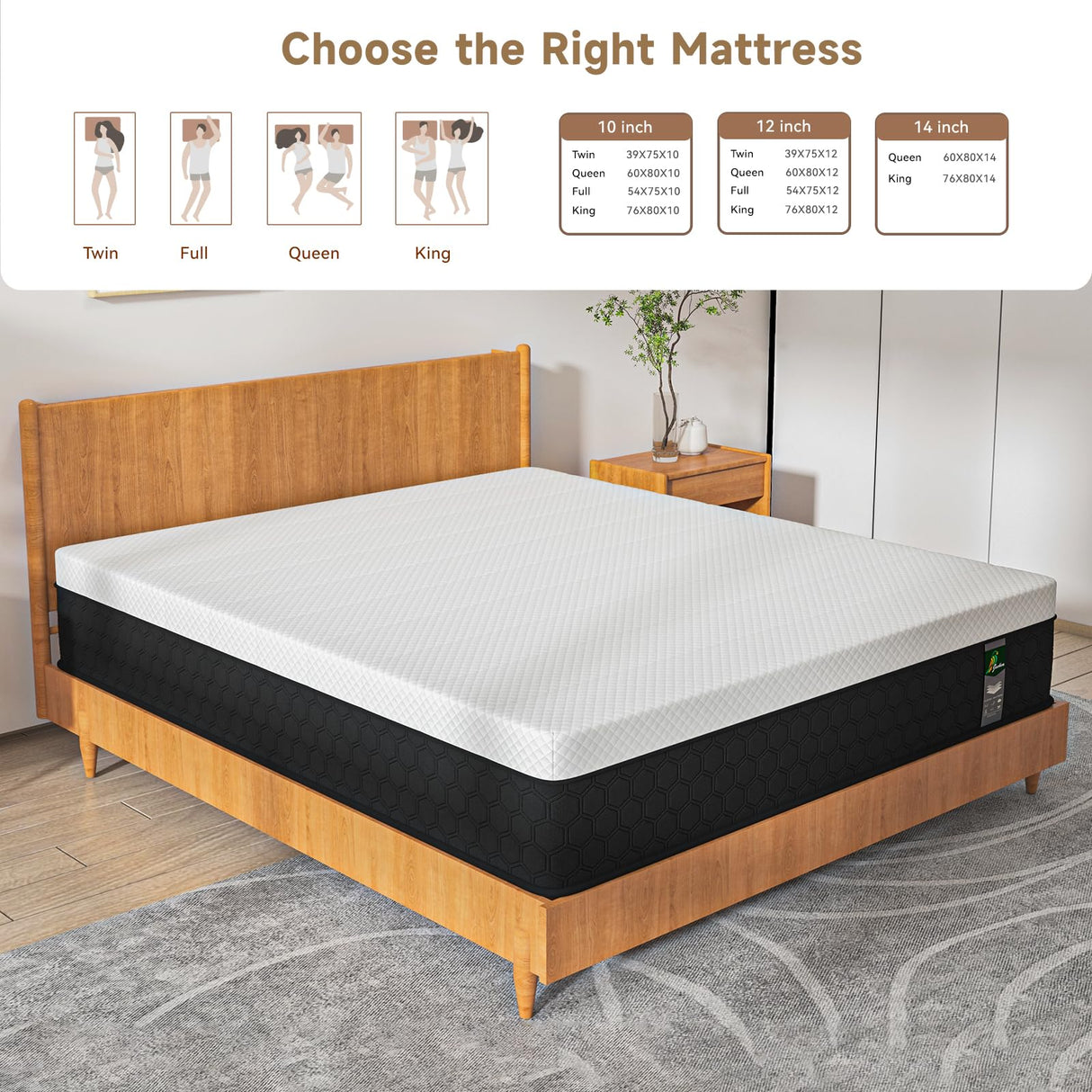 JEEKEA 12 inch Queen Mattress in a Box - 12 Inch Memory Foam Mattress Queen Size - Hybrid Matress for Back Pain Relief - Medium Firm with Motion Isolation & Strong Edge Support JEEKEA