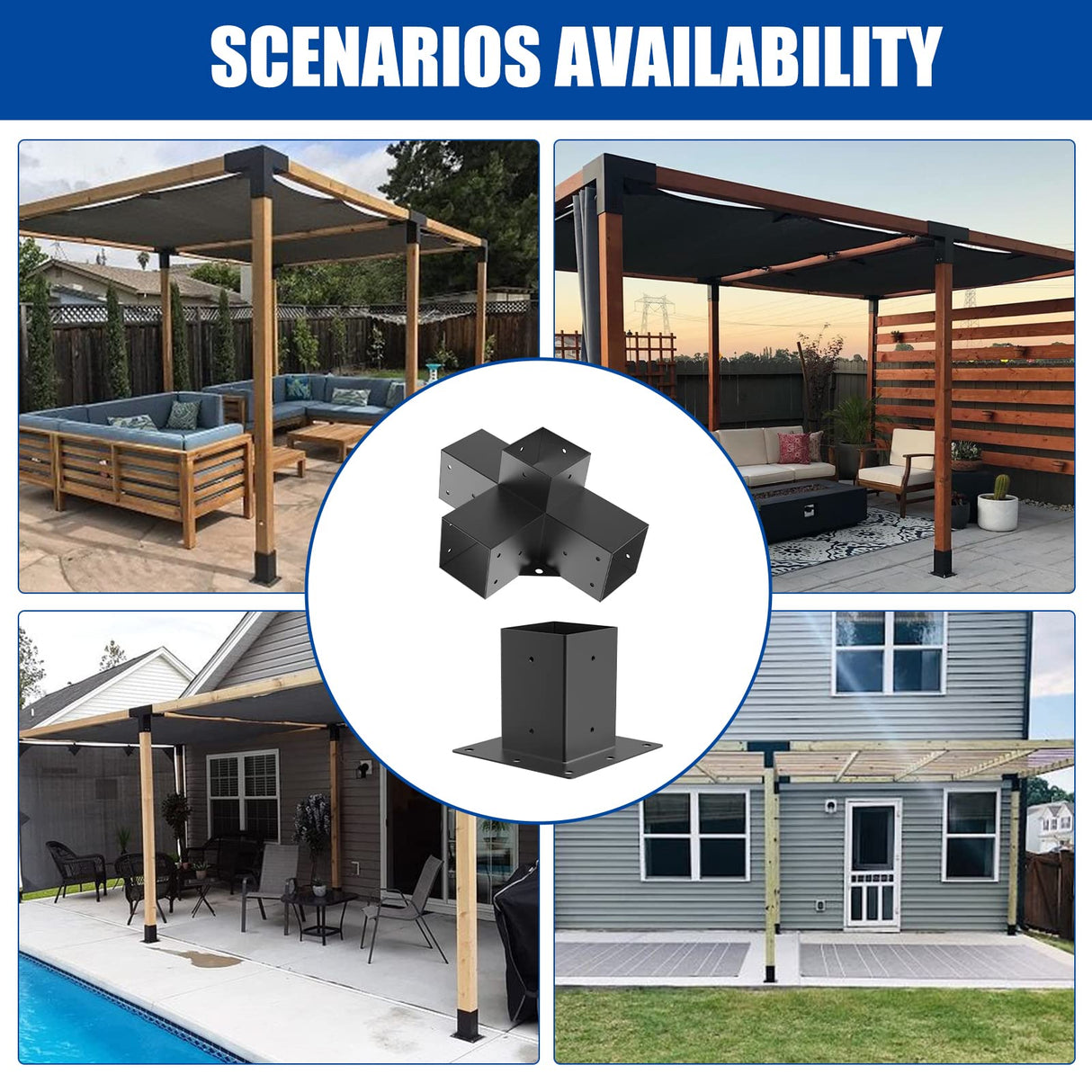 pergola Brackets 4x4 Woodworks Pergola kit Modular Modern Outdoor Pergola Hardware Kit DIY Elevated Wood Stand kit Includes 2 Bracket Shoulders 2 Boots for 4x4 (Actual: 3.5x3.5 Inch) Lumber Likeem