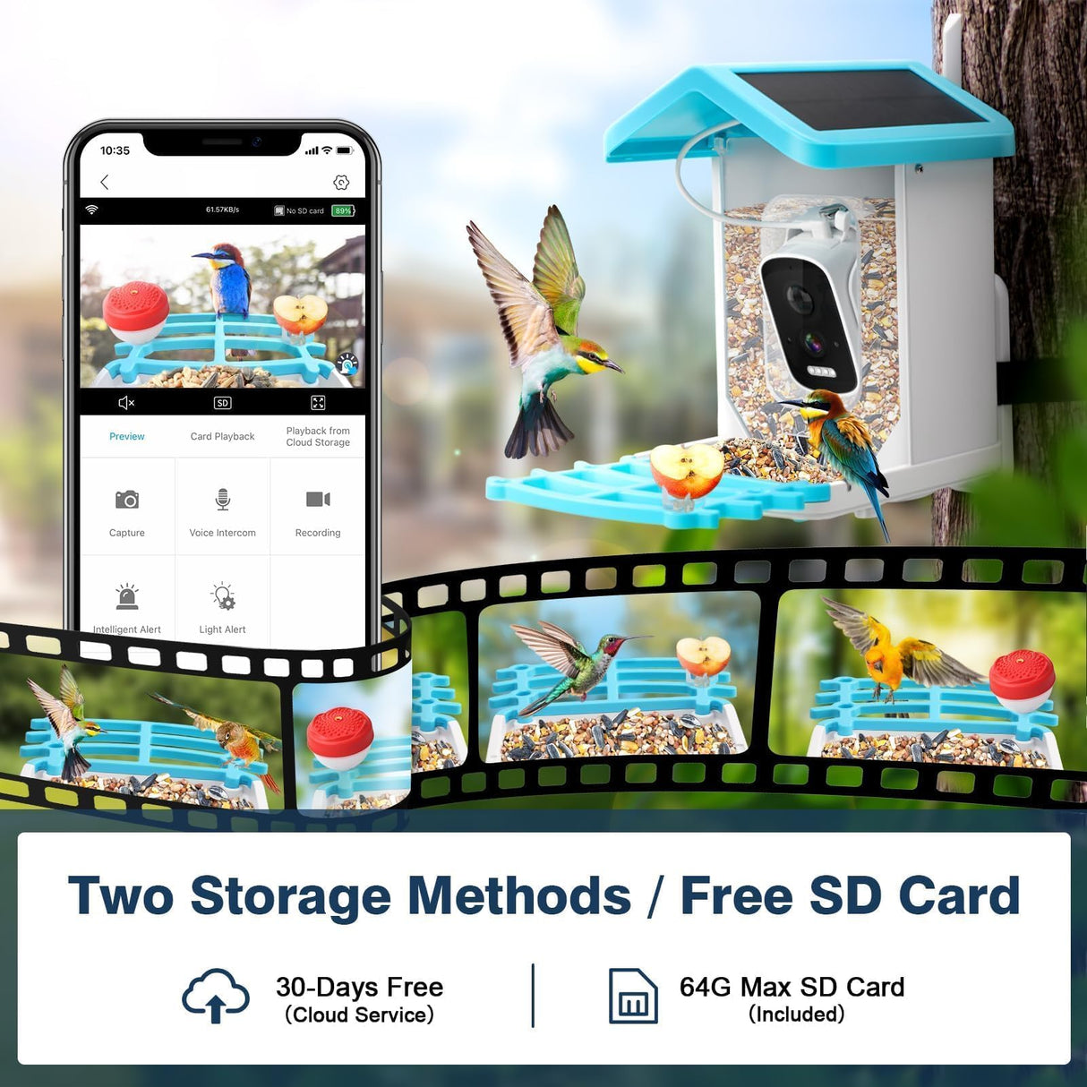 Bird Feeder with Camera, 2K HD AI Identify Bird Species & 64G SD Card, Smart Bird House with Cam, Solar Bird Feeder Camera, Bird Watching Camera, Auto Capture Bird Videos, Gifts for Bird Lovers AUTGA