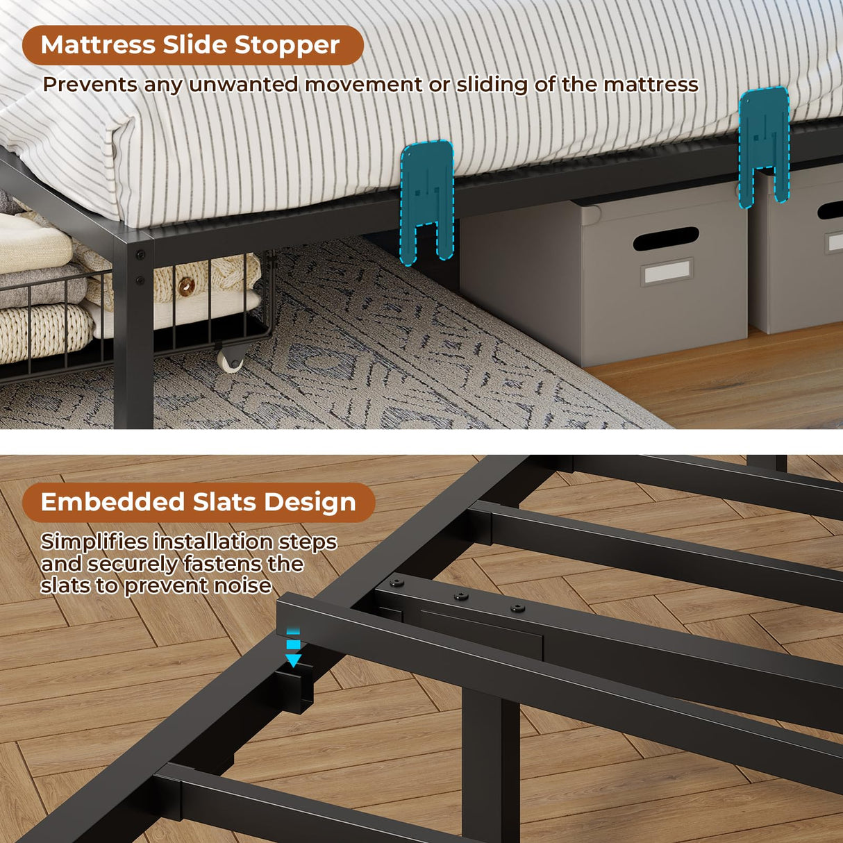DICTAC Twin Size Corner Bed Frame with 2 Storage Drawers and Led Lights Metal Platform Bed Frame with Charging Station Modern Twin Daybed Frame for Living Room, Bedroom and Guest Room, Black&Gray DICTAC