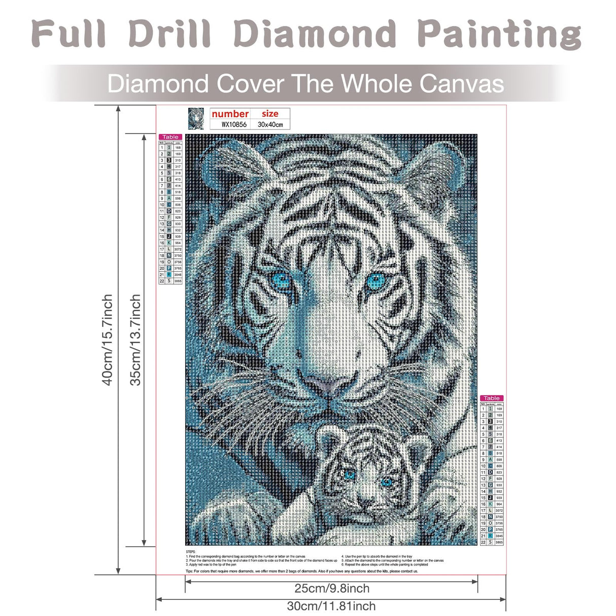 RICUVED White Tiger Diamond Painting Kits for Adults, 5D Diamond Painting Animal Diamond Art Kits for Beginners, Full Drill Diamond Art Diamond Gem Diamond Painting Kits for Home Wall Decor 12x16Inch RICUVED