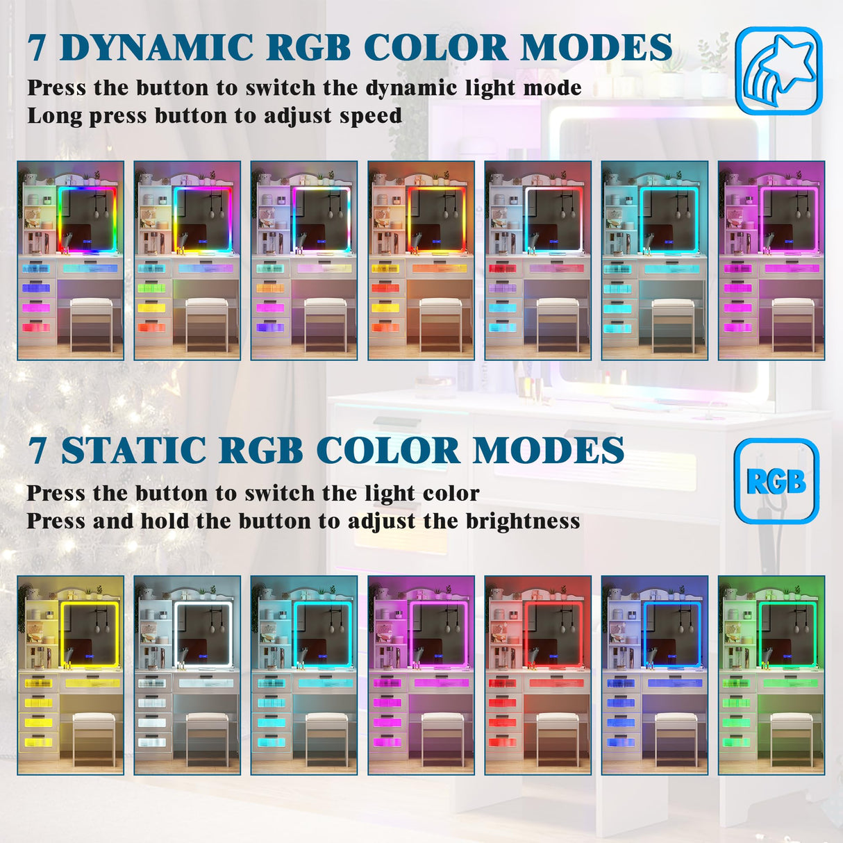 WOOVIVS Vanity Desk with Lights and Sliding Vanity Mirror, Makeup Vanity Desk with Charging Station, Vanities Dressing Table with Stool, Vanity Set with Large Drawers&Shelves for Bedroom, White WOOVIVS