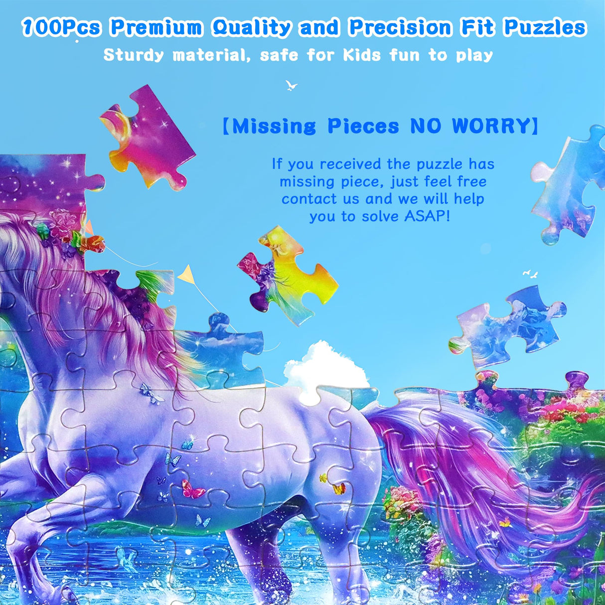 100 Piece Puzzles for Kids Ages 4-6 6-8 Unicorn Rainbow Jigsaw Puzzles Kids Puzzles Ages 5-8 100 Piece Puzzle for Adults Kids Learning Educational Toys Gifts for Girls Boys Sopu