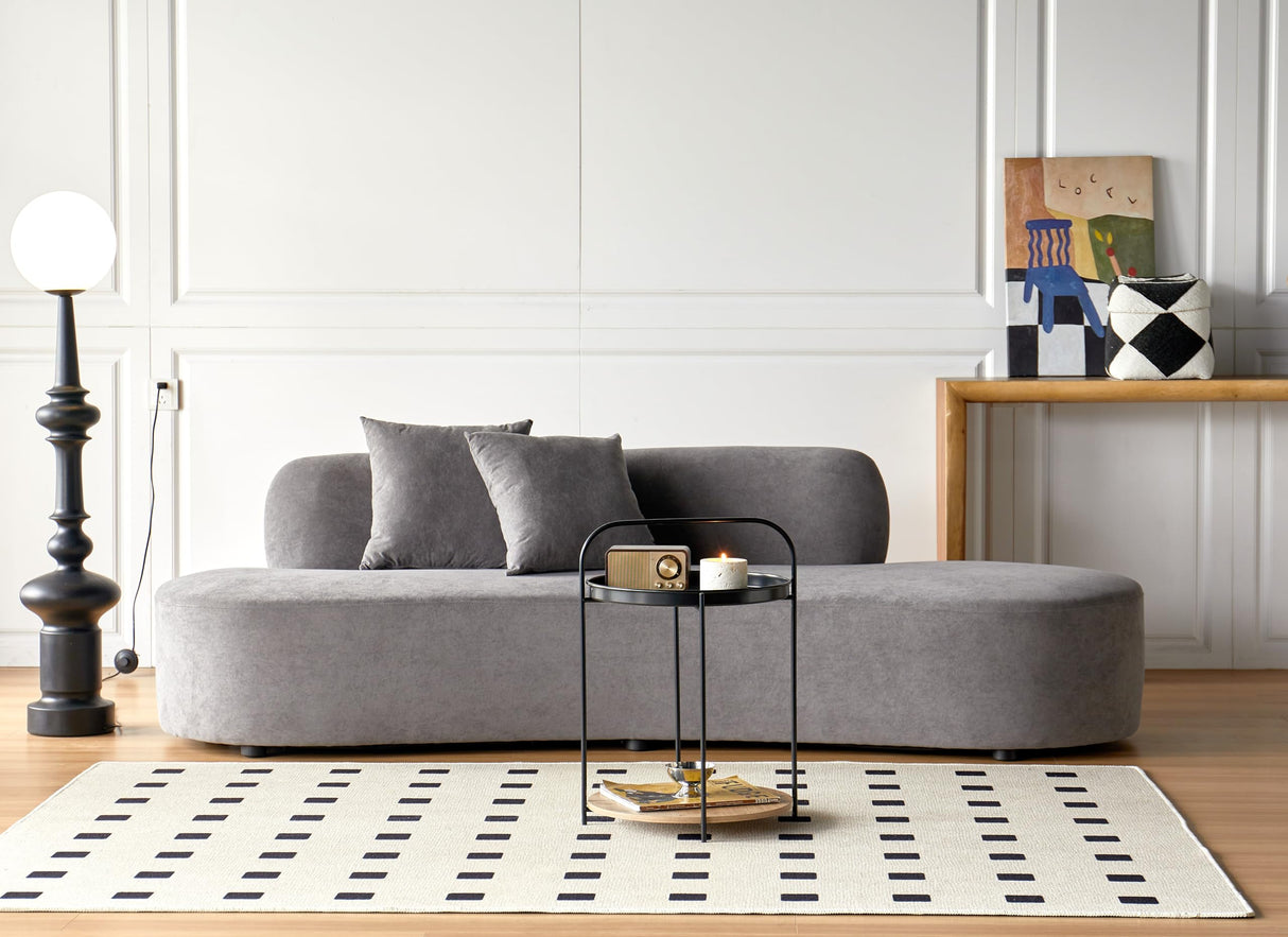 Container Furniture Direct 90" Curved Sofa with Throw Pillows, 4 Seater Luxury Velvet Couch with Half Moon Design and High-Density Foam, Ideal for Modern Living Room, Office & Apartment, Grey Container Furniture Direct