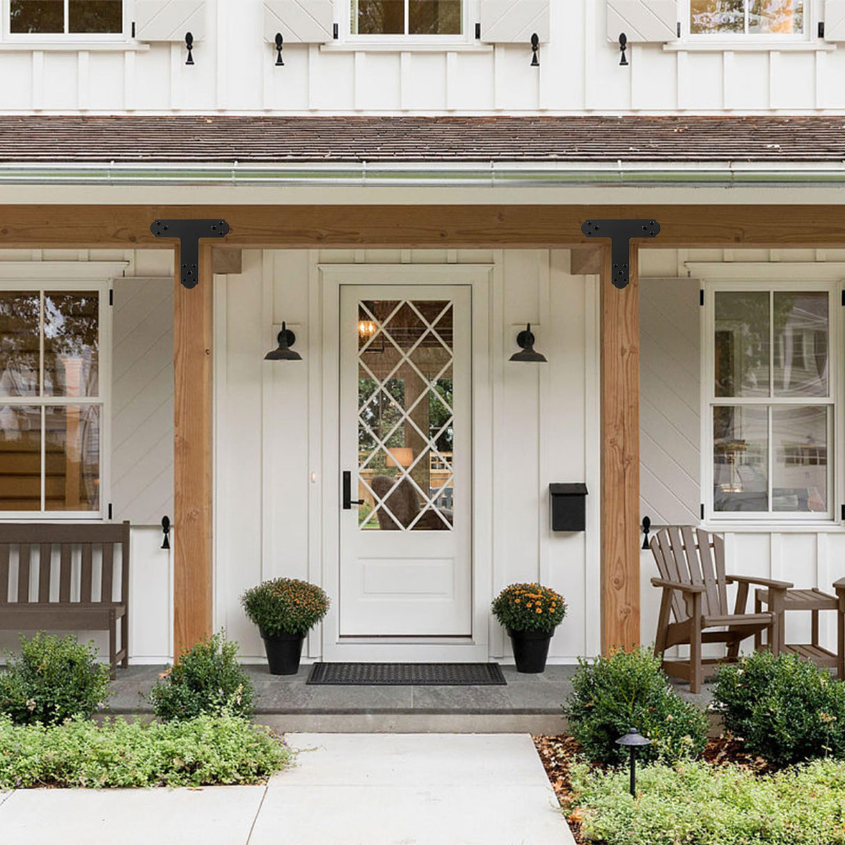 Rasugarlary Black T Bracket, 6 pcs T Post Brackets Pergola Post to Beam Connectors 4mm Thickness for Wood, Steel Repair Fixing Mending T Plate Bracket Flat Connector with Screws Rasugarlary