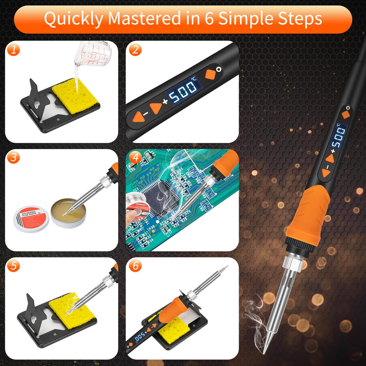 Soldering Iron Kit, 68W 12-in-1 Soldering Kit for Electronics LCD Soldering Tool Adjustable Temperature 392-932℉ Soldering Gun, with 5PCS Soldering Tips, Wire, Sponge, Stand, Flux, Pump and Paste K KERNOWO