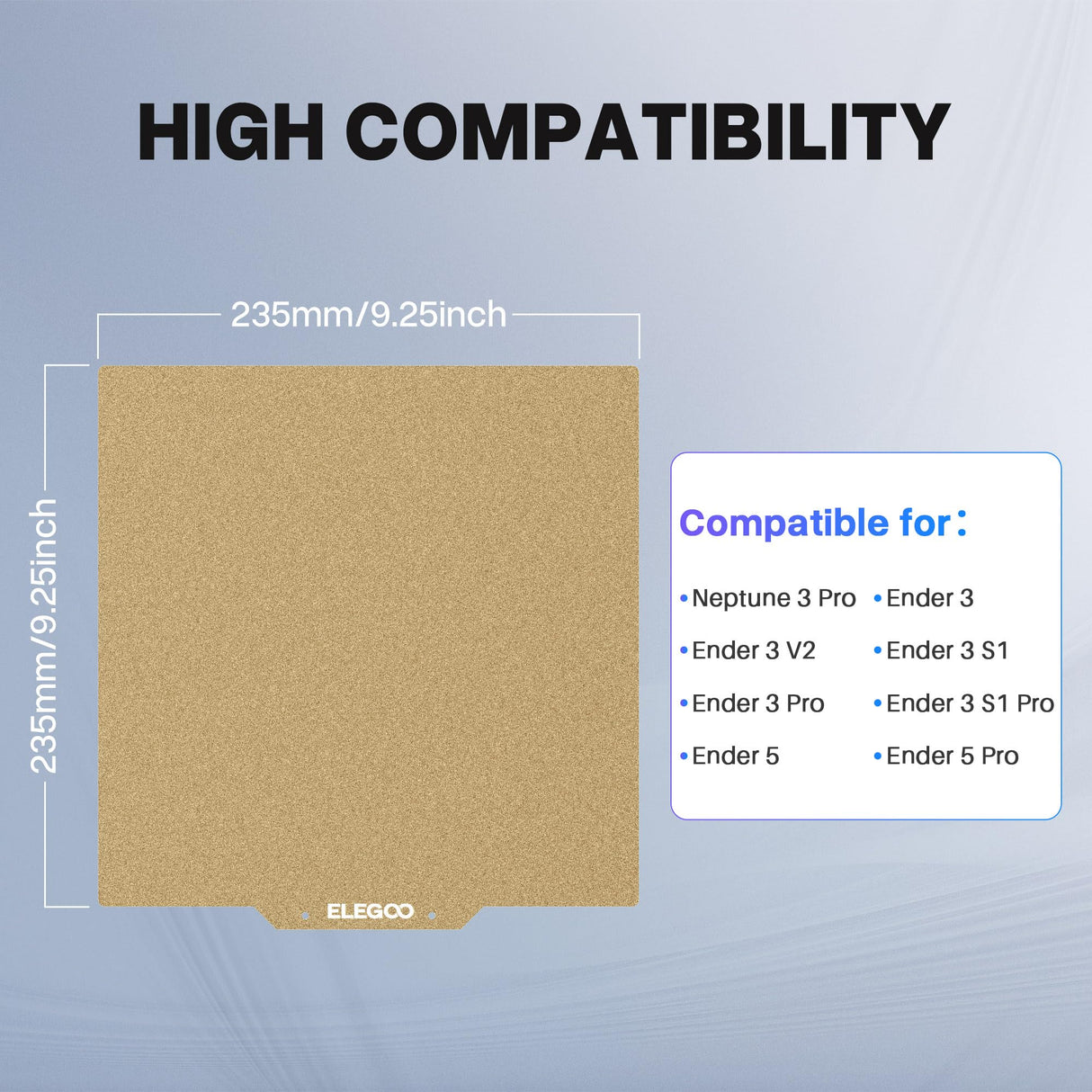 ELEGOO 235x235mm PEI Sheet Magnetic Build Plate, PEI Spring Steel Flexible Platform with Adhesive Bed for Neptune 3 Pro 3D Printer ELEGOO