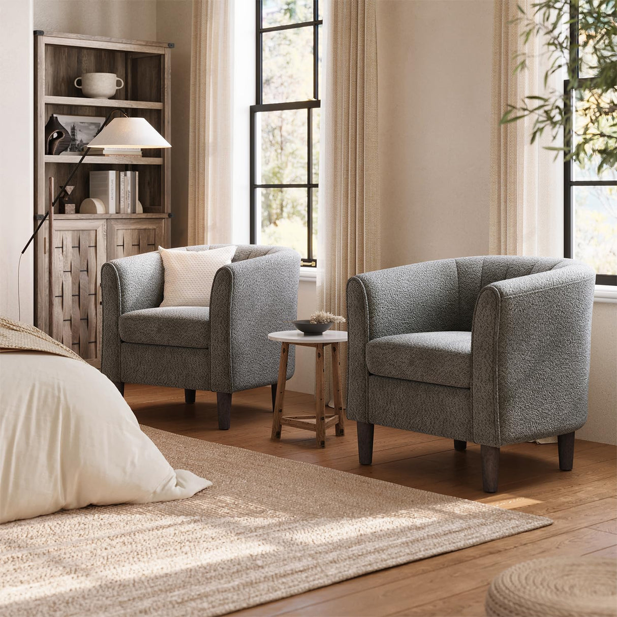 LINSY Accent Chair Ottoman Set: Chenille Barrel Chair with Foot Rest, Mid-Century Modern Small Reading Chair Upholstered Armchair with Footrest for Living Room Bedroom Study Room Office LINSY
