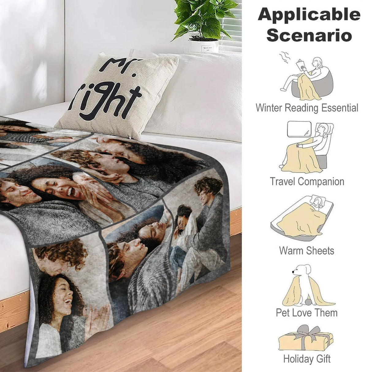 ICELIETE Ships Next Day, Custom Blanket with Picture Text Customized Fleece Photo Blanket for Couples Gifts Personalized Blankets and Throws Christmas Birthday Gifts for Boyfriend Girlfriend ICELIETE