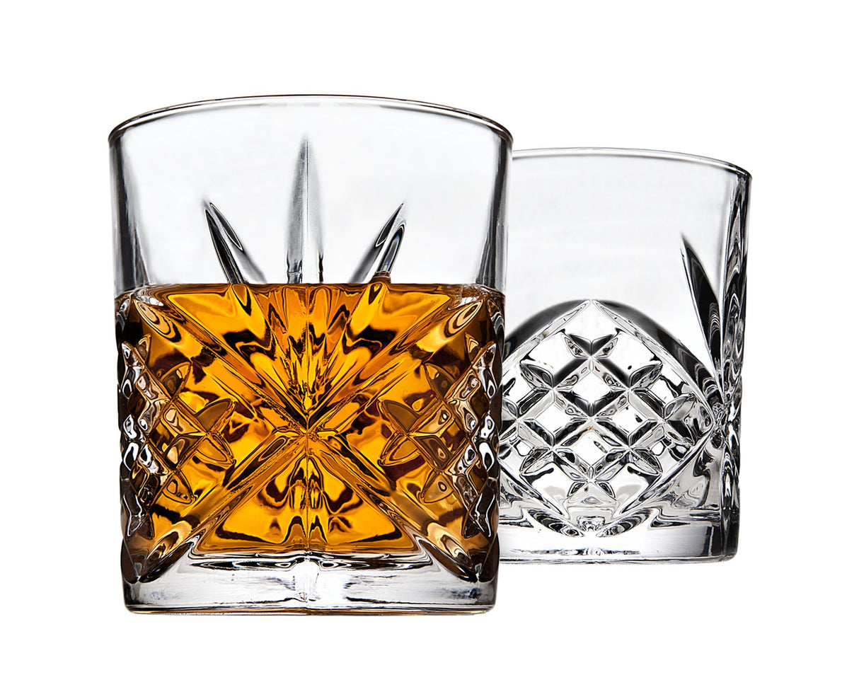 Lefonte Whiskey Decanter Set with 2 Old Fashioned Whisky Glasses for Liquor Scotch Bourbon or Wine - Irish Cut Triangular Clear Lefonte