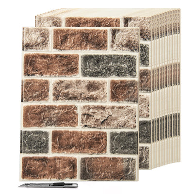 Art3d 10 Pcs 3D Peel and Stick Foam Brick Wall Panels, Gray Brown
