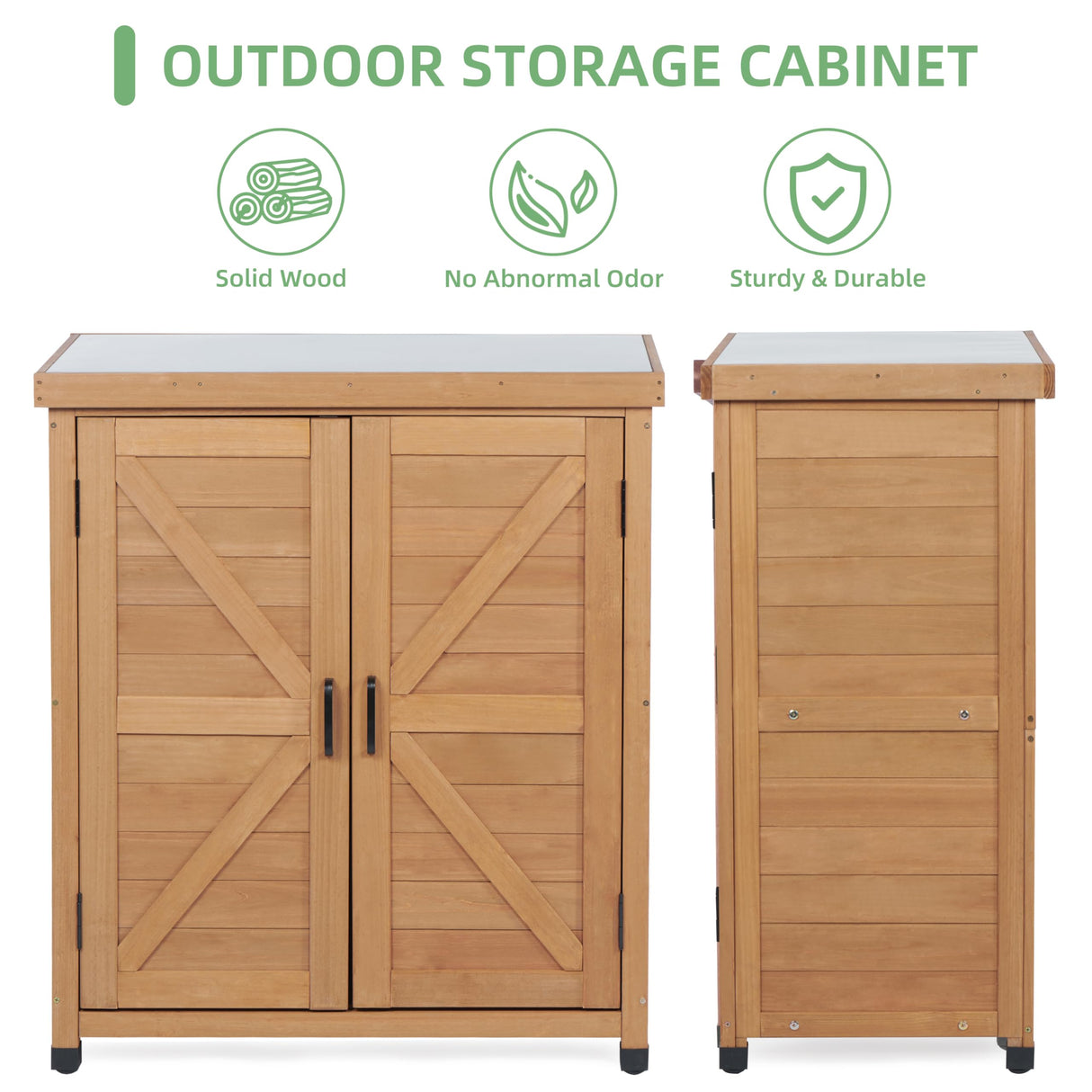 Potting Bench with Storage Cabinet and Metal Table Top for Outdoor Patio, Garden Furniture Wood Workstation Mederla