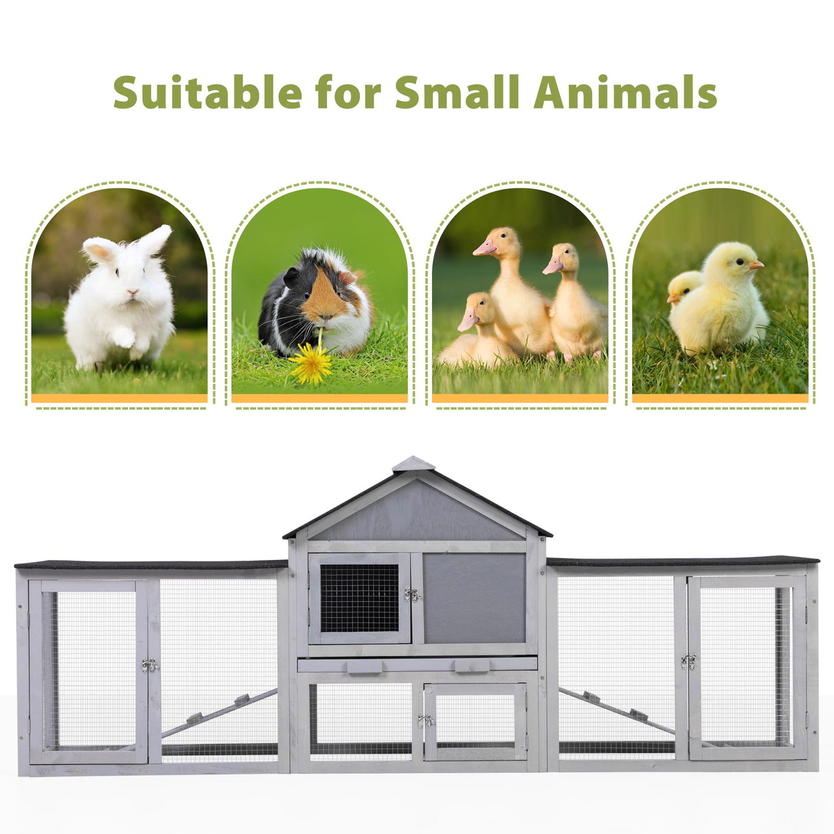 COZIWOW 82inches Extra Large Wood Rabbit Hutch Outdoor Easy to Assemble and Stable Bunny Cage Bunny Hutch Indoor with Cleaning Tray & Waterproof Roof for Small and Medium Bunny Rabbit Chick (Grey) COZIWOW