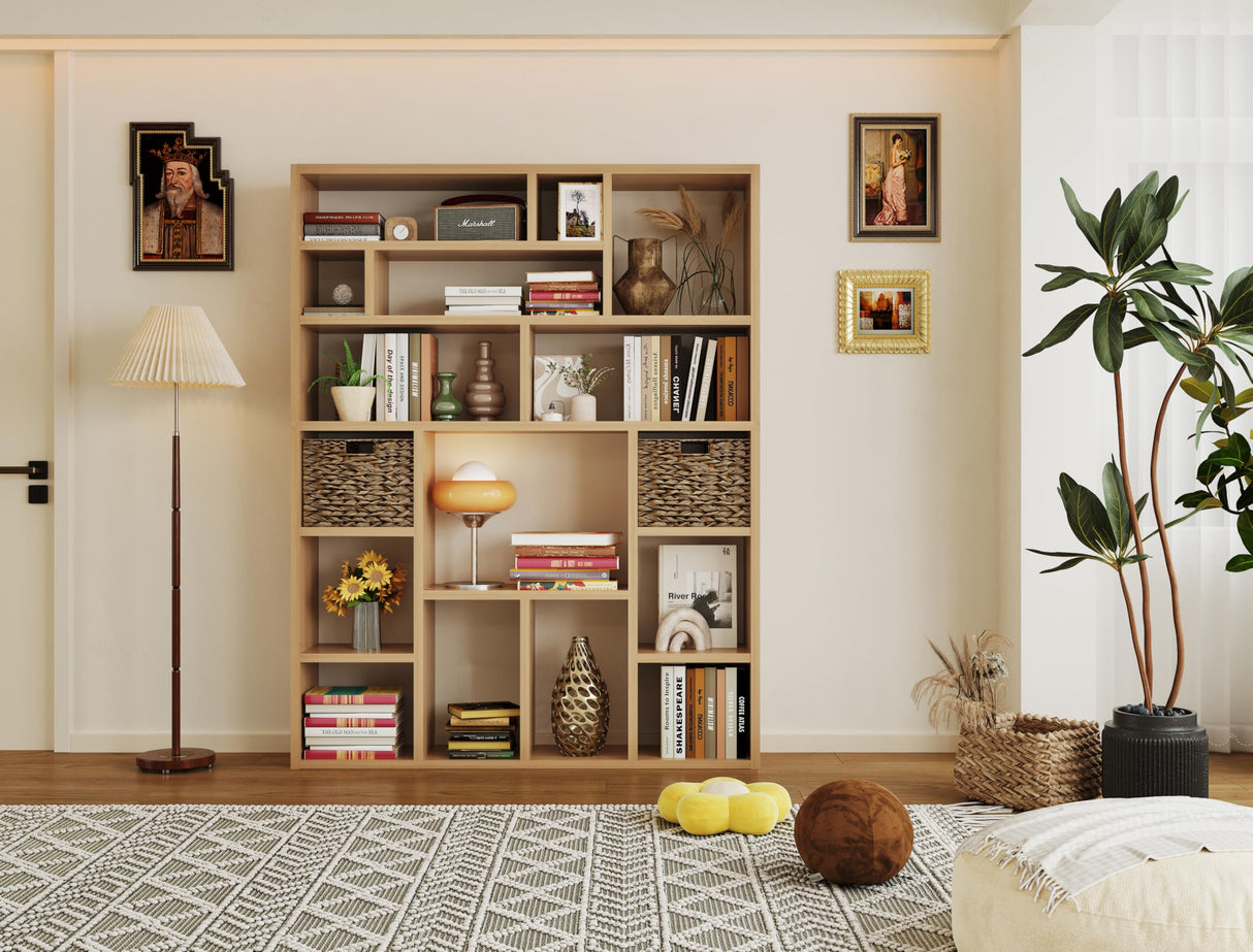 BLANKSPACE 71 Inch Tall Wooden Bookcase, 6-Tier Heavy Duty Storage Shelf with Foldable Storage Baskets - Freestanding Open Shelves for Living Room, Bedroom, Yuzu Oak BLANKSPACE