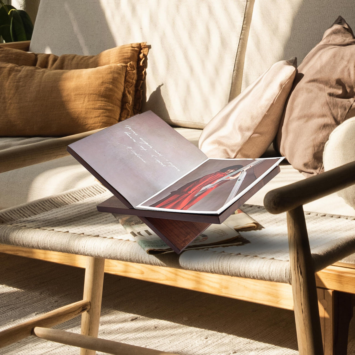 Honygebia Solid Wood Book Stands - Cross Frame Walnut Wooden Book Holder, Open Bookstand for Display and Reading, Suitable for Art, Bible, Cookbook, Easel, Magazine, Textbooks Honygebia