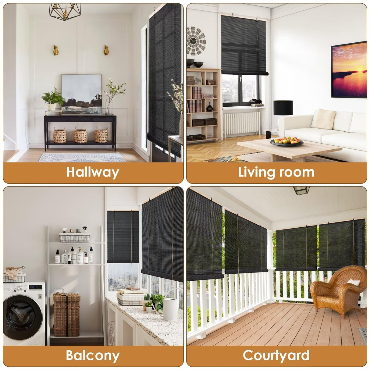 Bamboo Roller Blinds Shades,Outdoor Bamboo Roll Up,Vertical Lifting,Natural,Breathable,Waterproof Roller Shades for Privacy Protection,Sun Shade,Blackout,Ventilation,Easy Installation,35x72in(WxH BAYUE