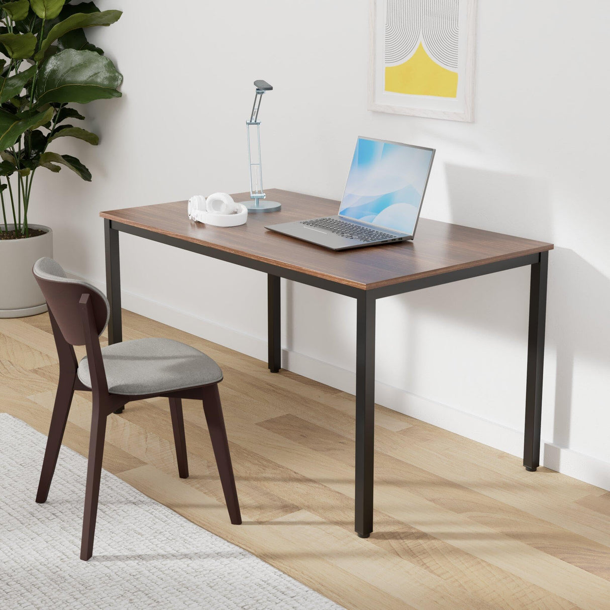 POPRUN Writing Computer Office Desk 59 Inch(60"x 30") Home Office Wooden Writing Study Desk Table, Large Solid Wood Desk, Modern Simple Sturdy Laptop Study Table, Walnut - Solid Tabletop Made of MDF POPRUN
