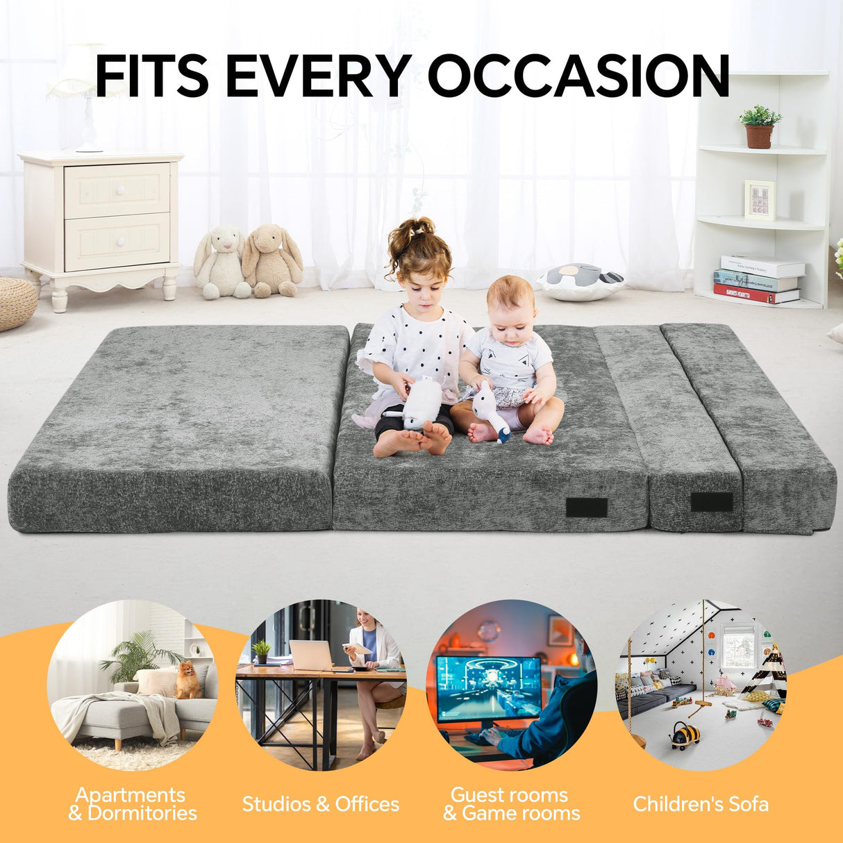 HOMBYS Folding Sofa Bed - Convertible Sleeper Chair with Pillow, 2-Layer Memory Foam Futon Couch, Multi-Functional Lazy Sofa for Living Room/Dorm/Guest Room/Home Office, Removable Cover, Grey HOMBYS