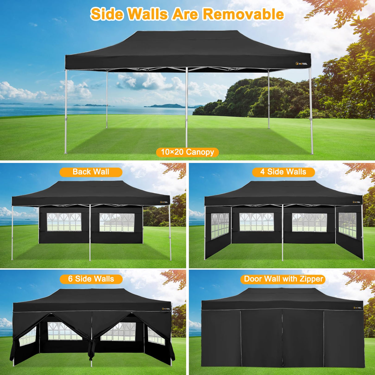 HOTEEL 10x20 Heavy Duty Pop Up Canopy Tent with Sidewalls, Commercial Outdoor Canopy Tents for Parties Event Wedding with Roller Bag, Waterproof & UV 50+, Upgraded Thickened Hexagonal Legs, Black Hoteel