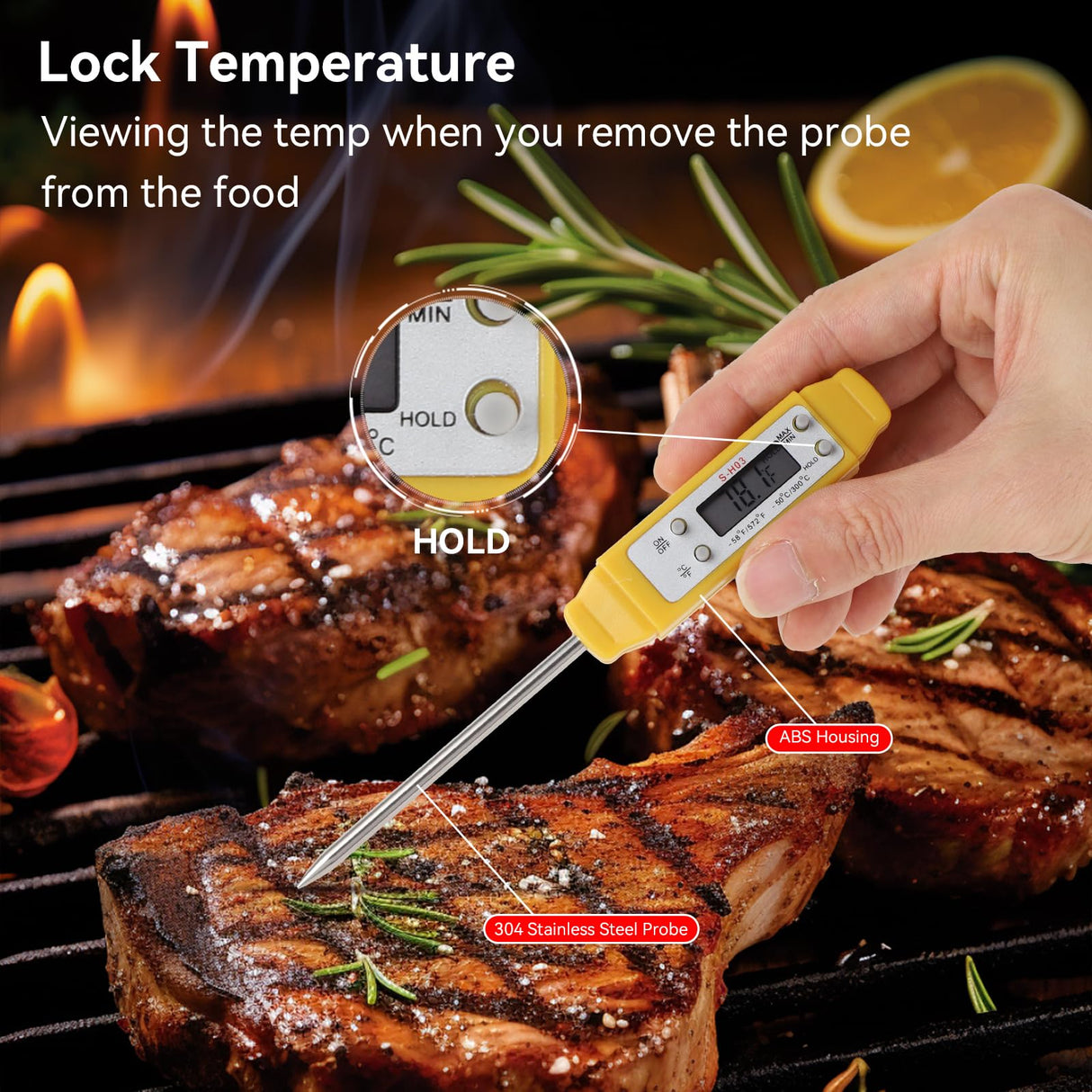 Akozon Digital Food Thermometer Automatic Calibration Pen High Accuracy Electronic Pocket Thermometer Yellow Home and Family Appliance and Decor Akozon