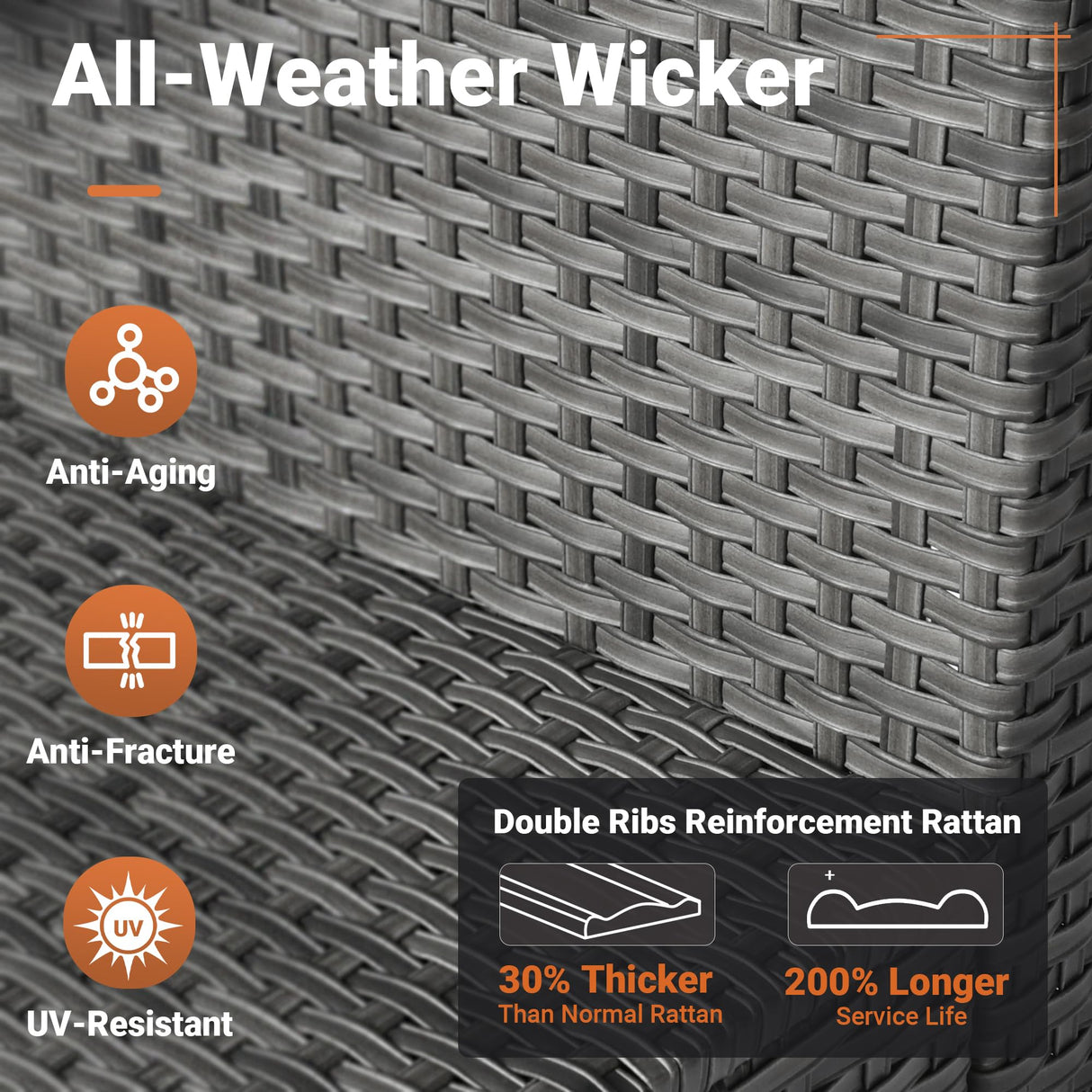 ovios Outdoor 9 Piece Coversation Set with Swivel Rocking Chair,Sectional Patio Furniture Set with All-Weather Wicker Sofa,Modern Outside Couch for Balcony Backyard Pool, Dark Grey ovios